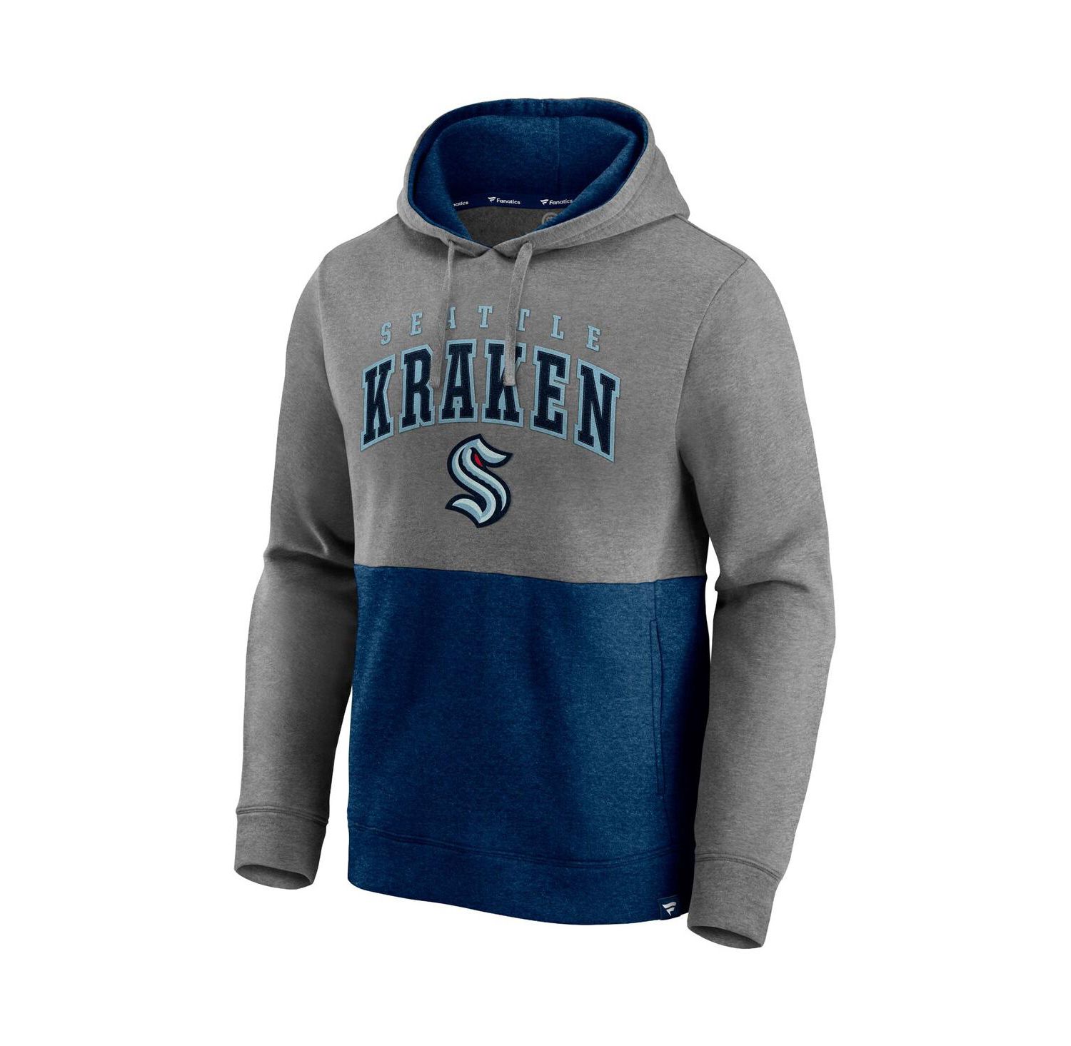 Men's Heathered Gray, Deep Sea Blue Seattle Kraken Block Party Classic Arch Signature Pullover Hoodie