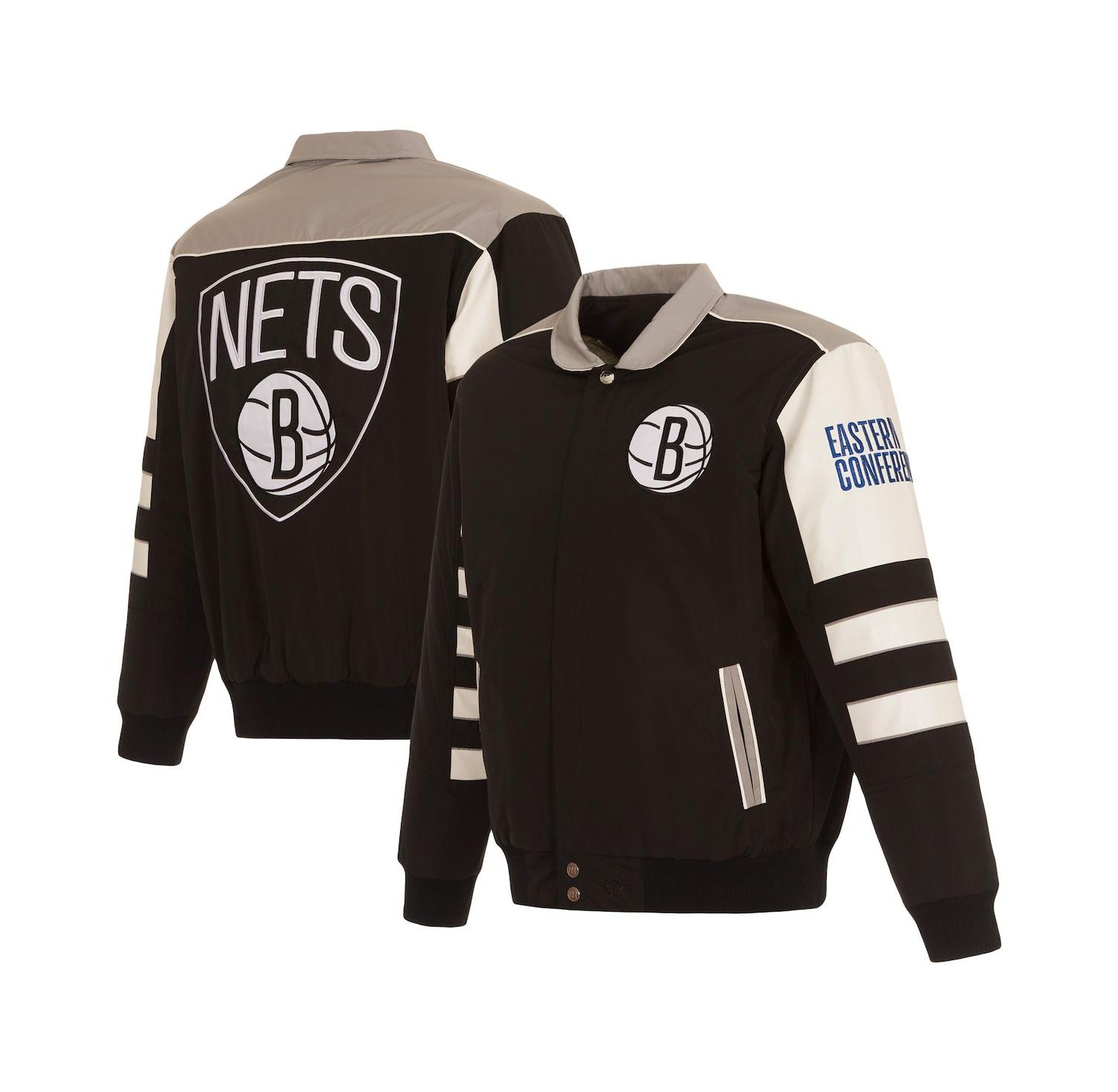 Men's Black Brooklyn Nets Stripe Colorblock Nylon Reversible Full-Snap Jacket