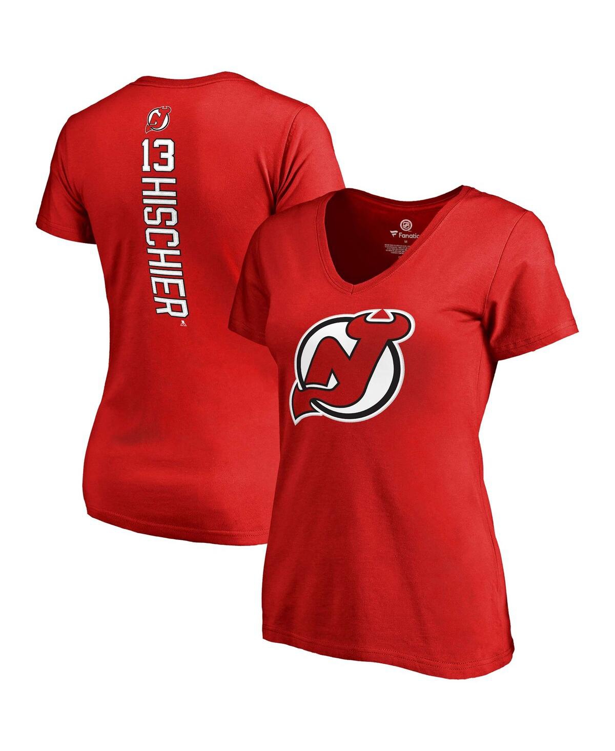 Women's Fanatics Nico HischierNew Jersey Devils Plus Size Backer Name and Number V-Neck T-shirt - Red