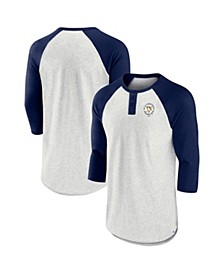 Men's Branded Ash, Navy Pittsburgh Penguins True Classics Better Believe Raglan Henley Three-Quarter Sleeve T-shirt
