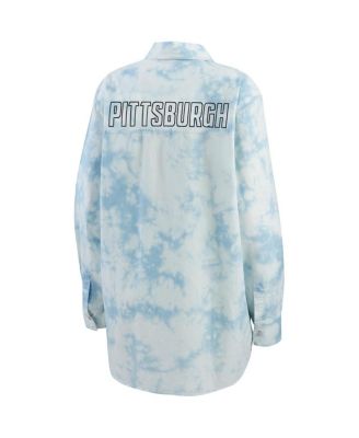 Women's White Pittsburgh Penguins Oversized Tie-Dye Button-Up Denim Shirt