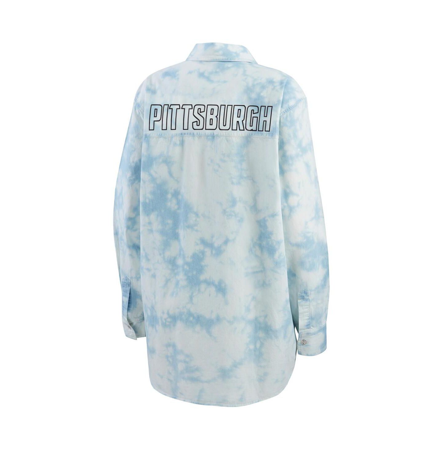 Женская рубашка WEAR by Erin Andrews White Pittsburgh Penguins Oversized Tie-Dye Button-Up Denim — фото 4