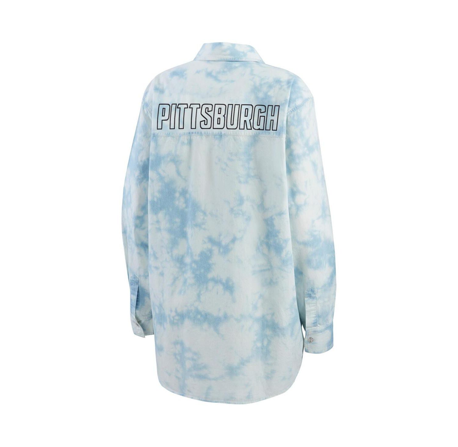Women's White Pittsburgh Penguins Oversized Tie-Dye Button-Up Denim Shirt