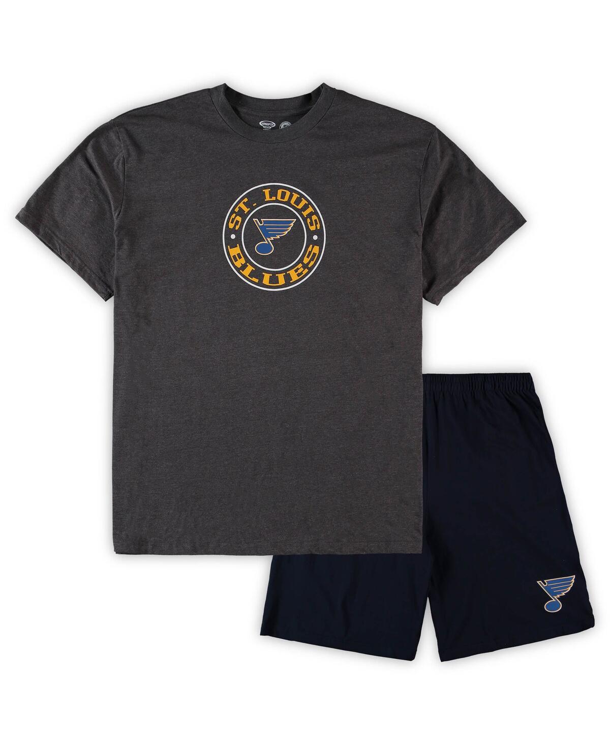 Men's Concepts Sport Blue, Heathered Charcoal St. Louis Blues Big and Tall T-shirt and Shorts Sleep Set - Blue, Heathered Charcoal