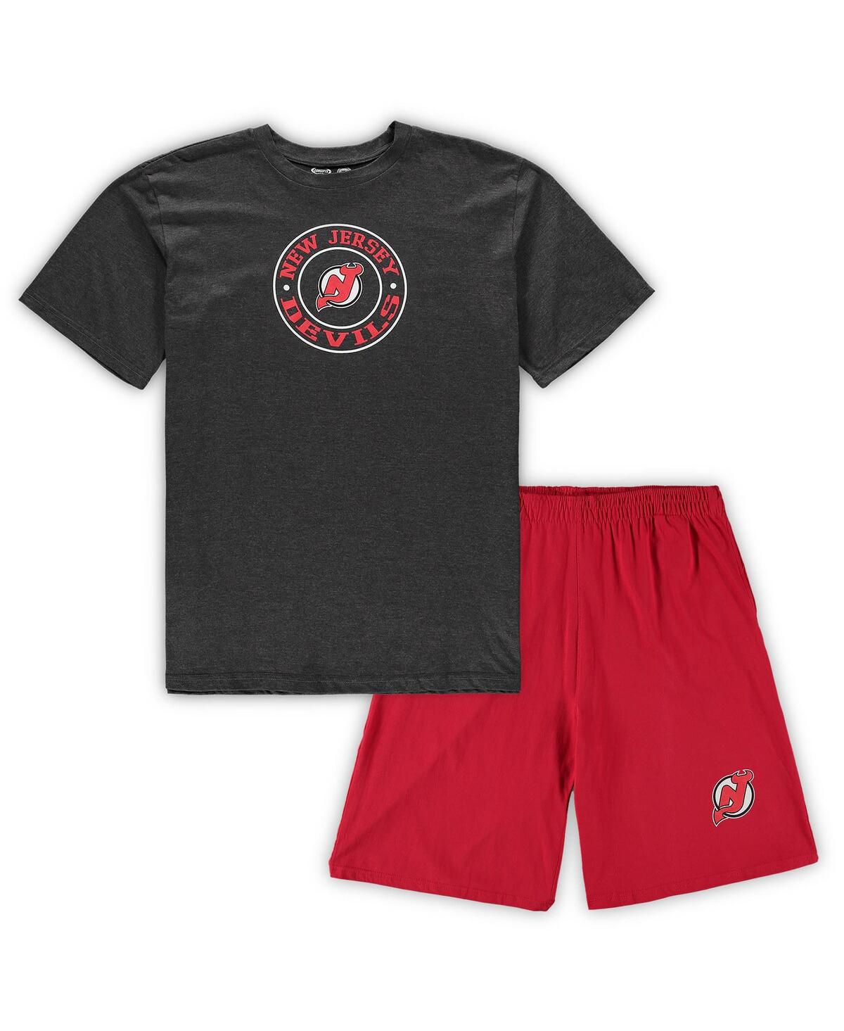 Men's Concepts Sport Red, Heathered Charcoal New Jersey Devils Big and Tall T-shirt and Shorts Sleep Set - Red, Heathered Charcoal
