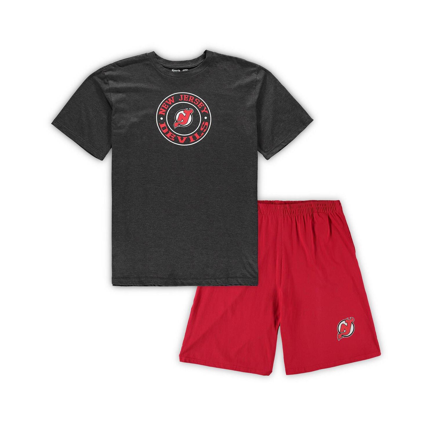 Men's Red, Heathered Charcoal New Jersey Devils Big and Tall T-shirt and Shorts Sleep Set