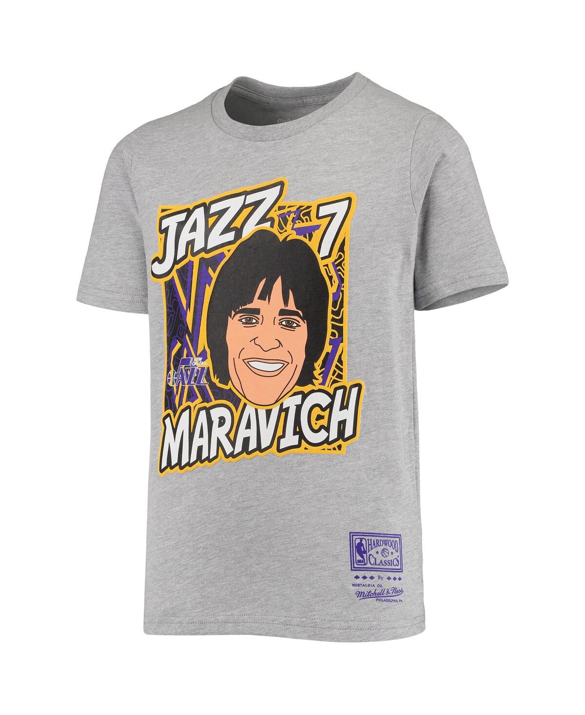 Mitchell & Ness Youth  Pete Maravich Heathered Gray New Orleans Jazz Hardwood Classics King Of The Co In Heathered Gray
