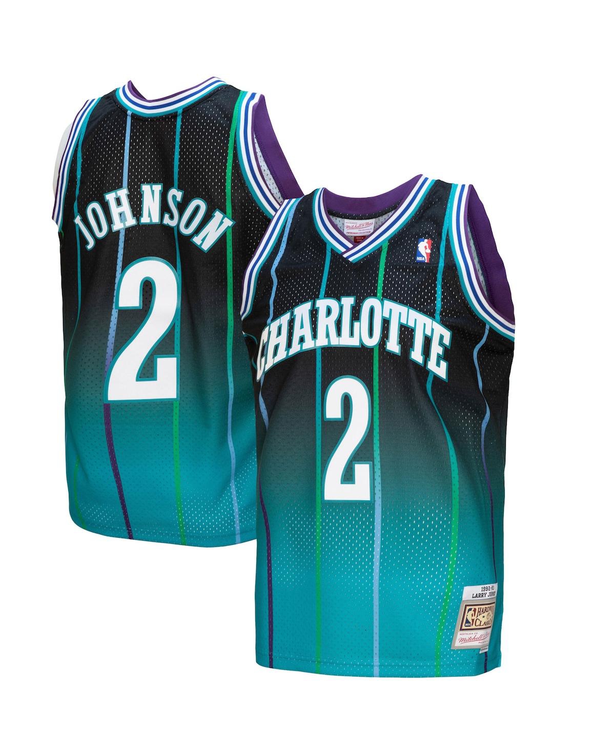 Men's Mitchell & Ness Larry Johnson Black Charlotte Hornets 1992/93 Hardwood Classics Fadeaway Swingman Player Jersey - Black
