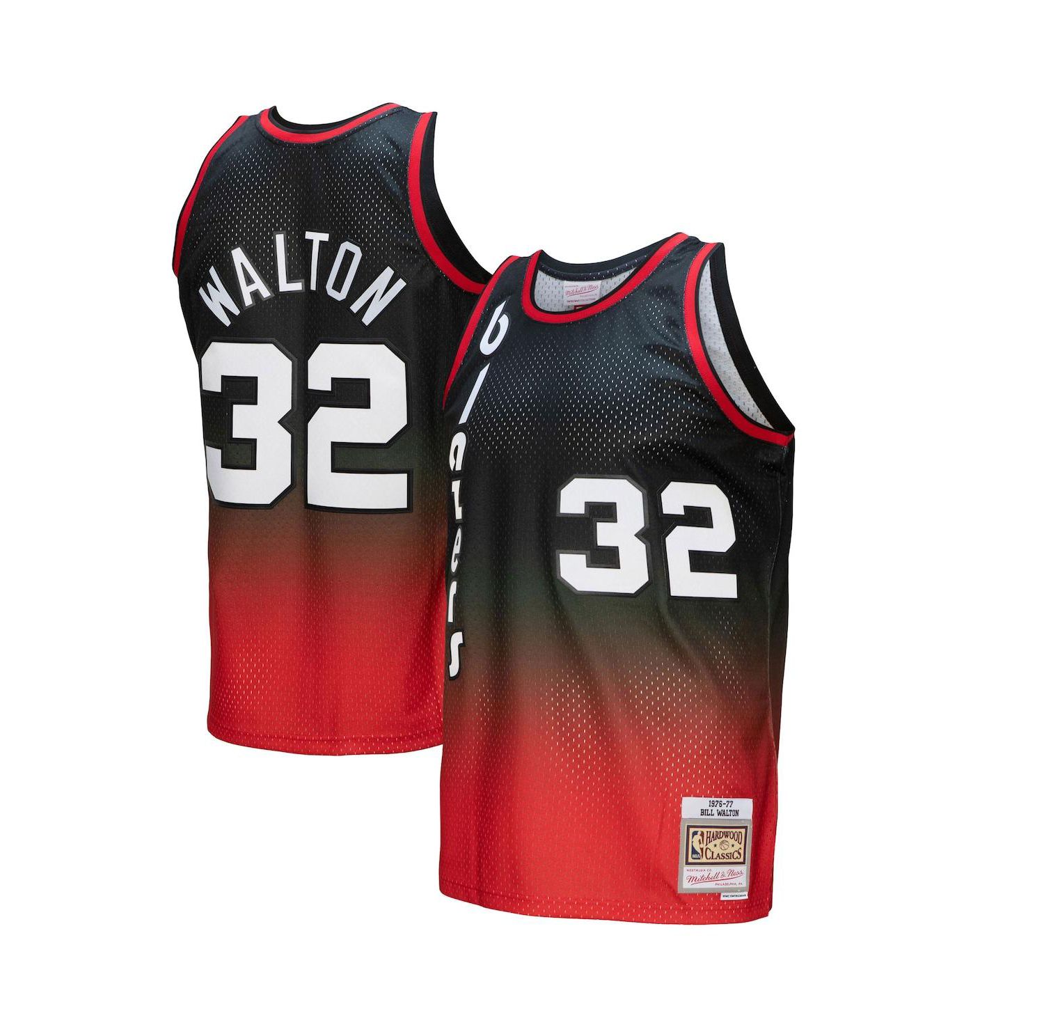 Men's Bill Walton Red, Black Portland Trail Blazers 1976/77 Hardwood Classics Fadeaway Swingman Player Jersey