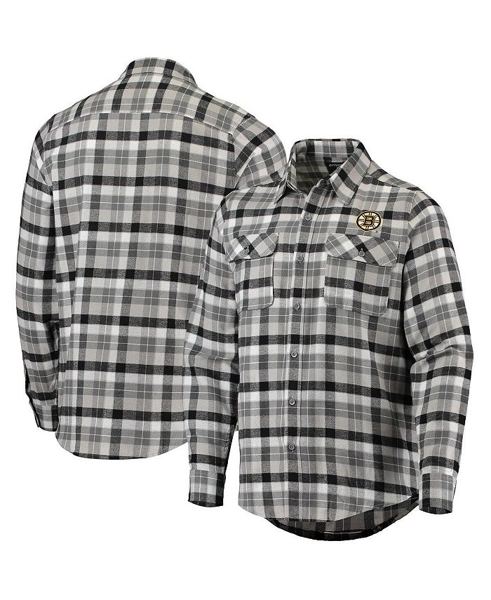 Antigua Men s Black and Gray Boston Bruins Ease Plaid Button Up