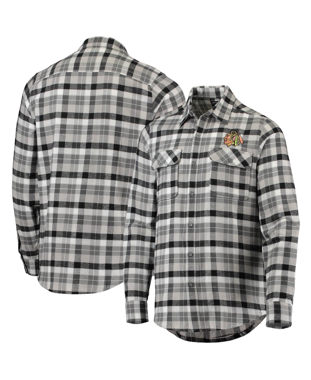 Men's Antigua Black and Gray Chicago Blackhawks Ease Plaid Button-Up Long Sleeve Shirt - Black, Gray