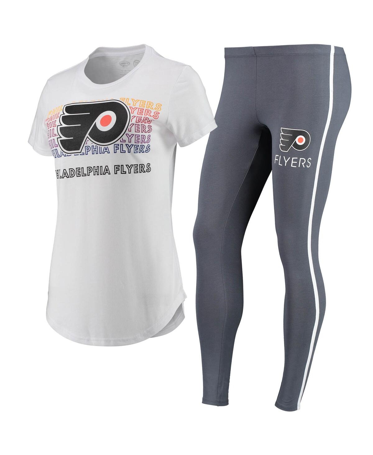 Shop Concepts Sport Women's  White, Charcoal Philadelphia Flyers Sonata T-shirt And Leggings Set In White,charcoal