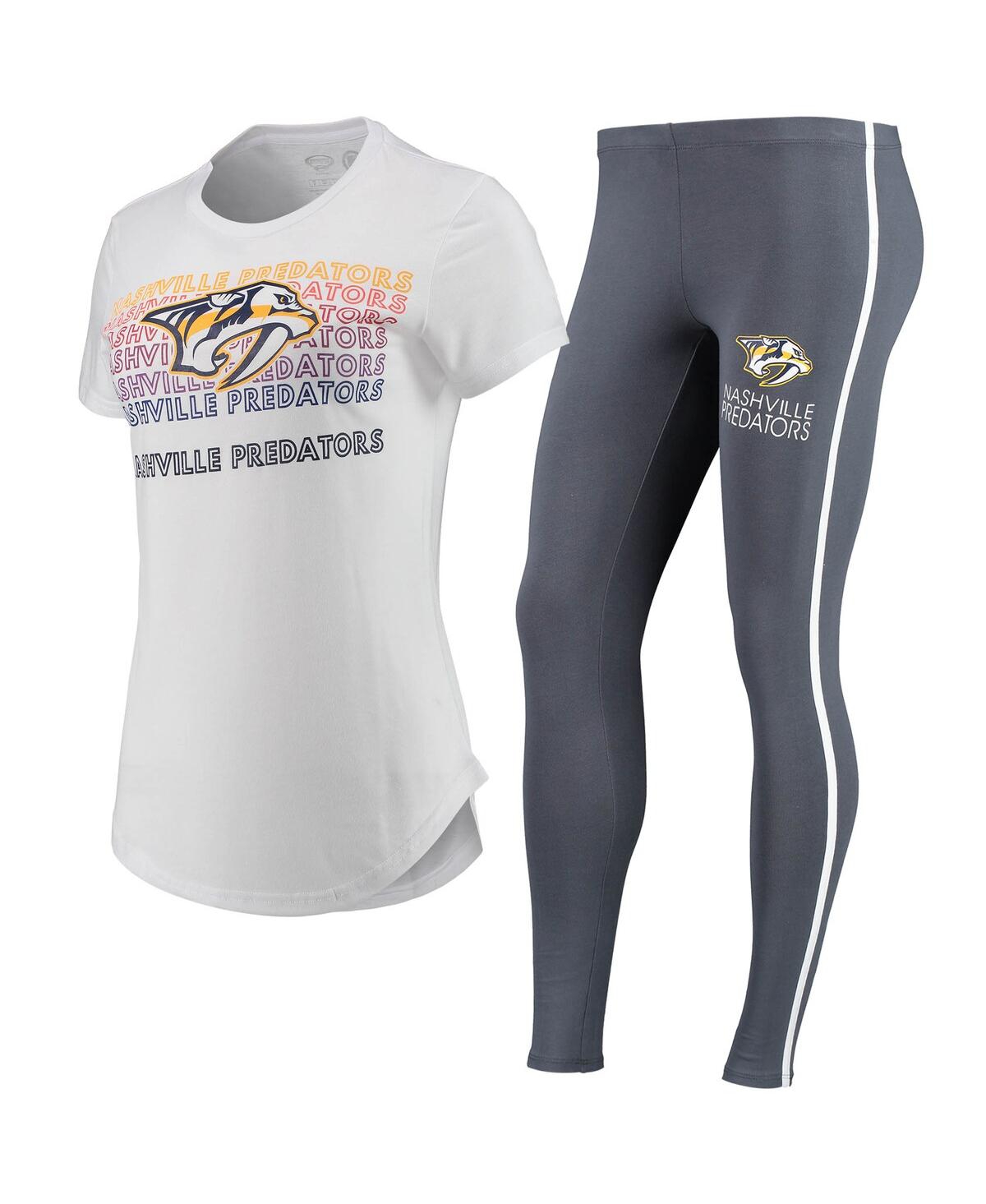 Shop Concepts Sport Women's  White, Charcoal Nashville Predators Sonata T-shirt And Leggings Set In White,charcoal