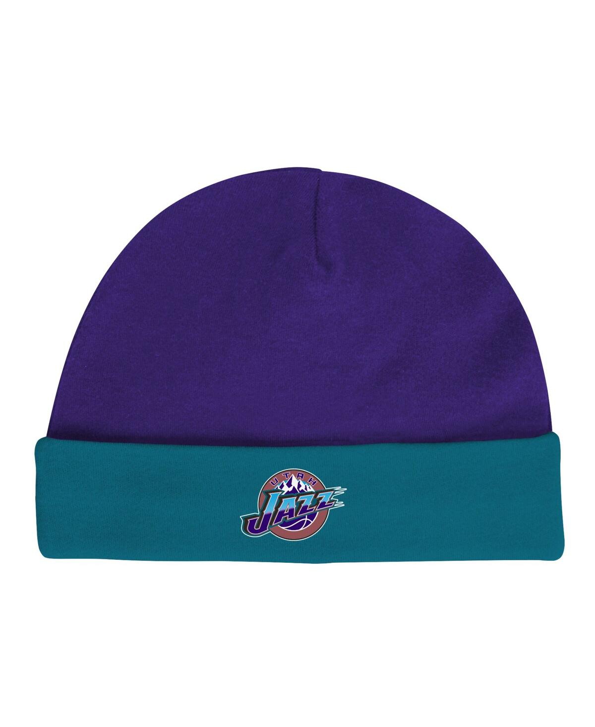 Shop Mitchell & Ness Infant Boys And Girls  Purple, Teal Utah Jazz Hardwood Classics Bodysuits And Cuffed  In Purple,teal