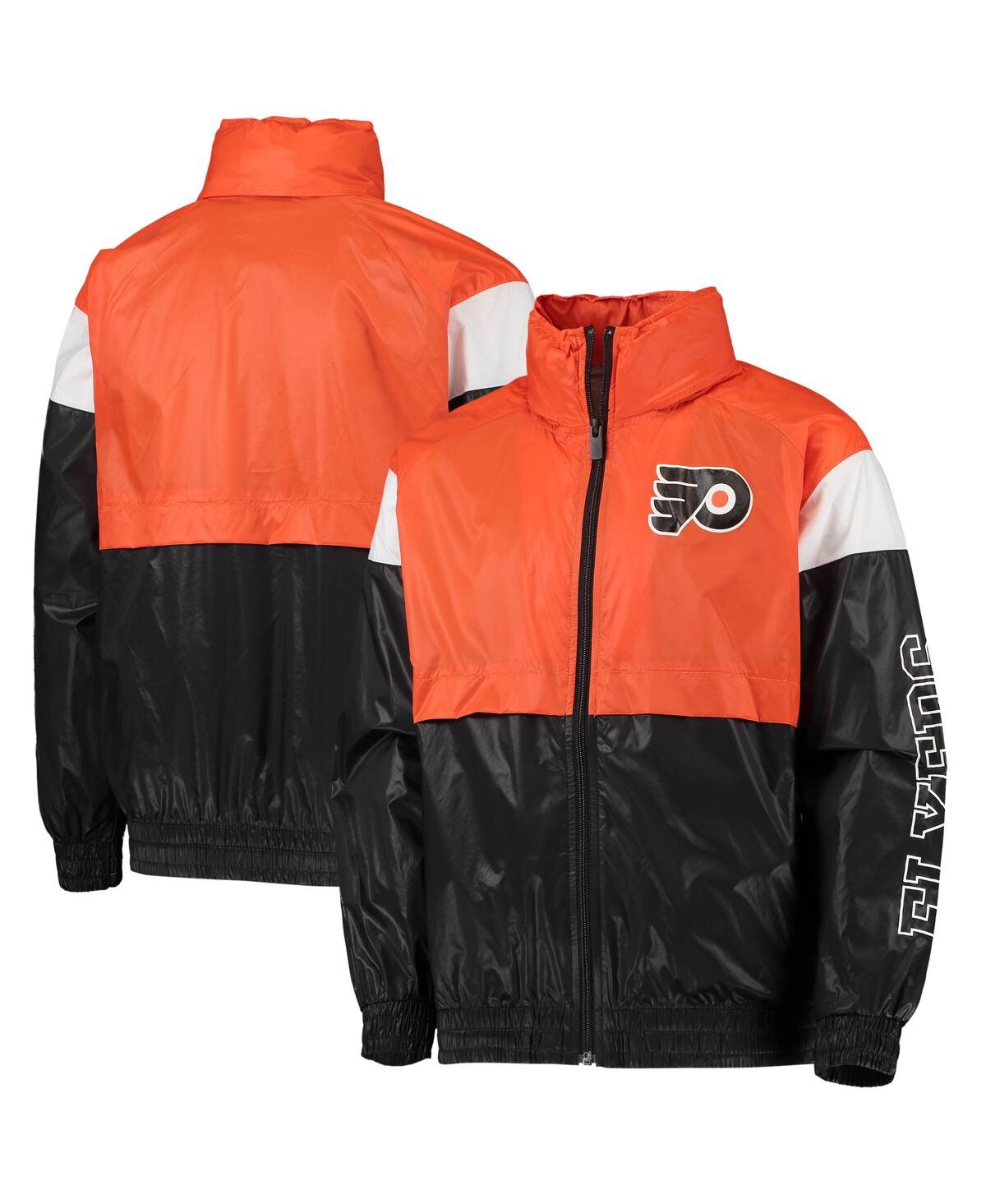 Shop Outerstuff Big Boys Orange, Black Philadelphia Flyers Goal Line Full-zip Hoodie Windbreaker Jacket In Orange,black