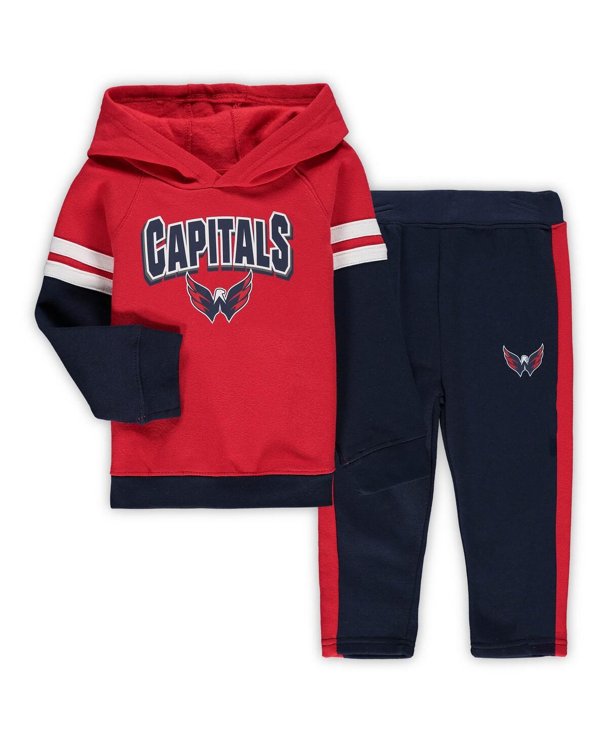 Outerstuff Babies' Toddler Boys Red, Navy Washington Capitals Miracle On Ice Raglan Pullover Hoodie And Pants Set In Red,navy