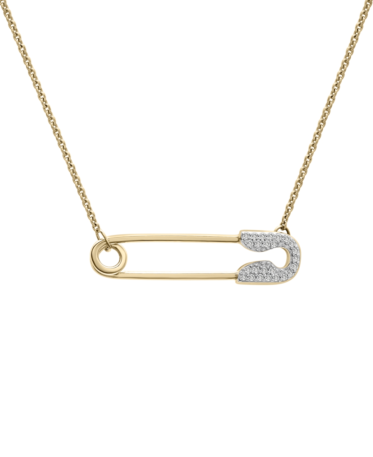 Diamond Safety Pin Charm Collector Pendant Necklace (1/20 ct. t.w.) in 10k Gold, 17" + 1" extender, Created for Macy's - Yellow Gold