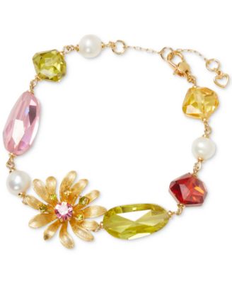 kate spade new york - Kate Spade New York Gold-Tone Crystal & Freshwater Pearl (10mm) Flower Flex Bracelet