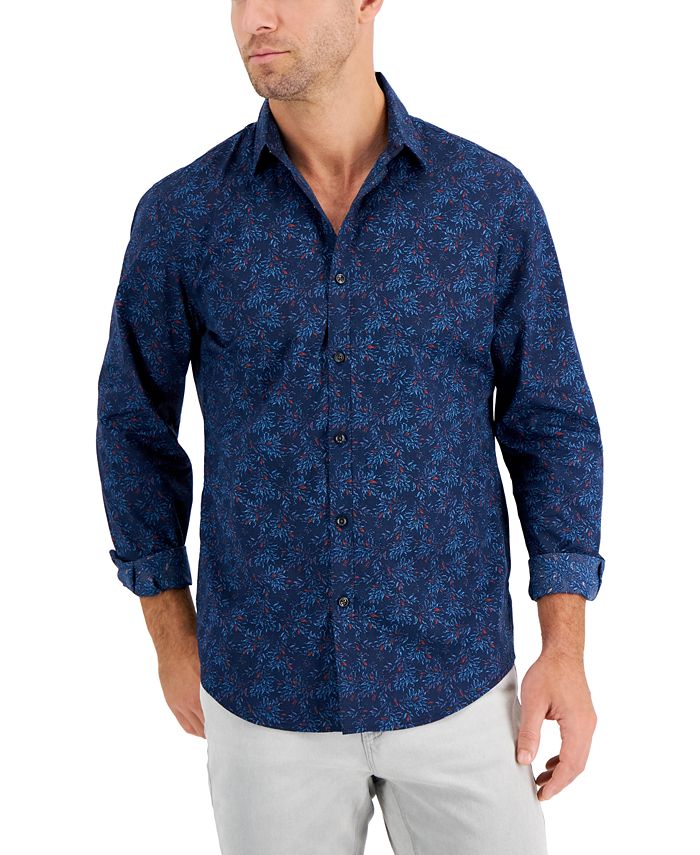 Alfani Men's Entour Leaf-Print Shirt, Created for Macy's - Macy's