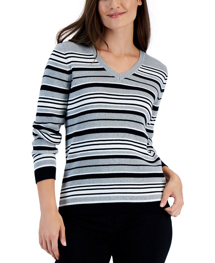 Karen Scott Women's Cotton Striped Iysha Sweater, Created for Macy's