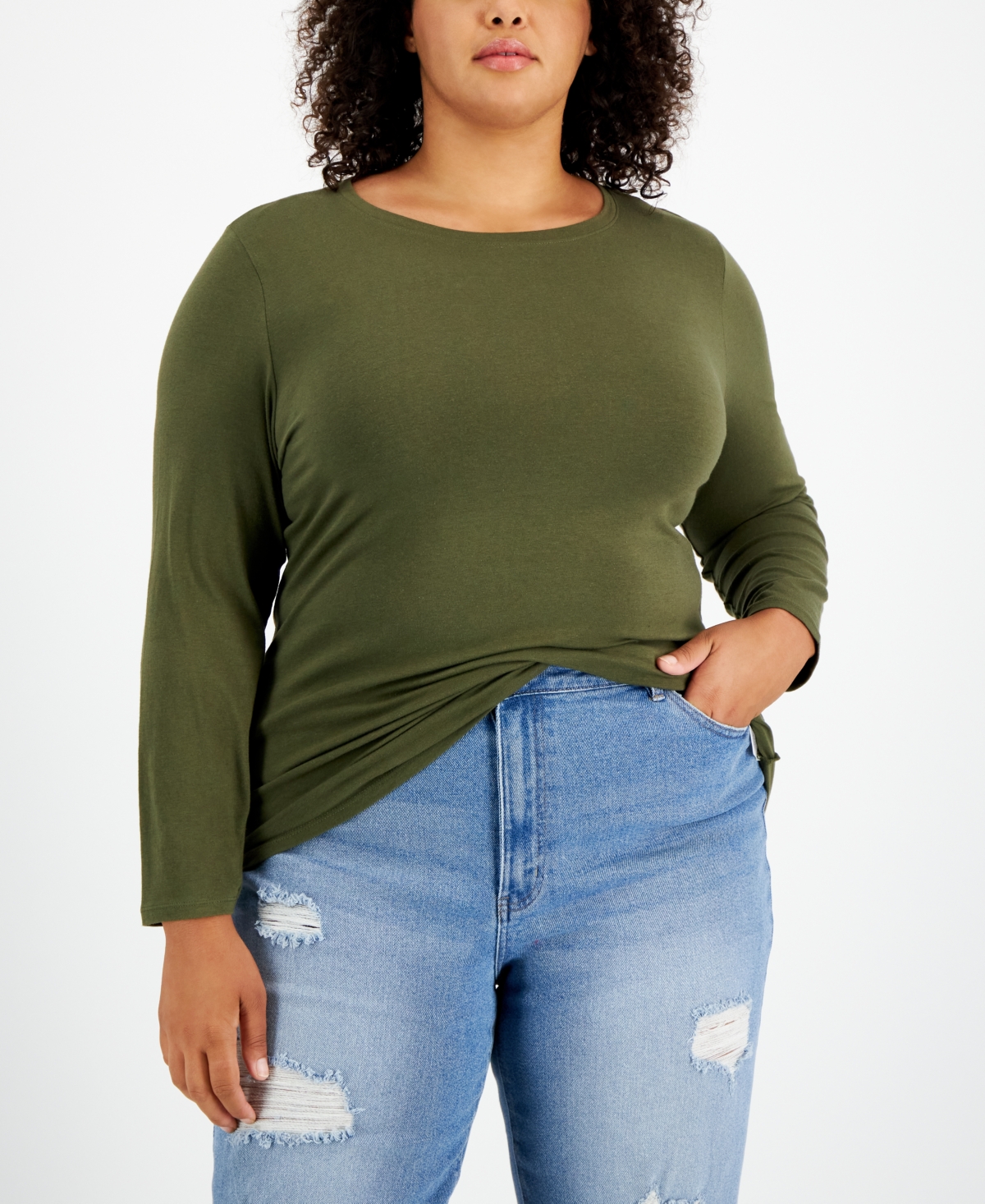 Aveto Plus Size Crewneck Top In Olive Night