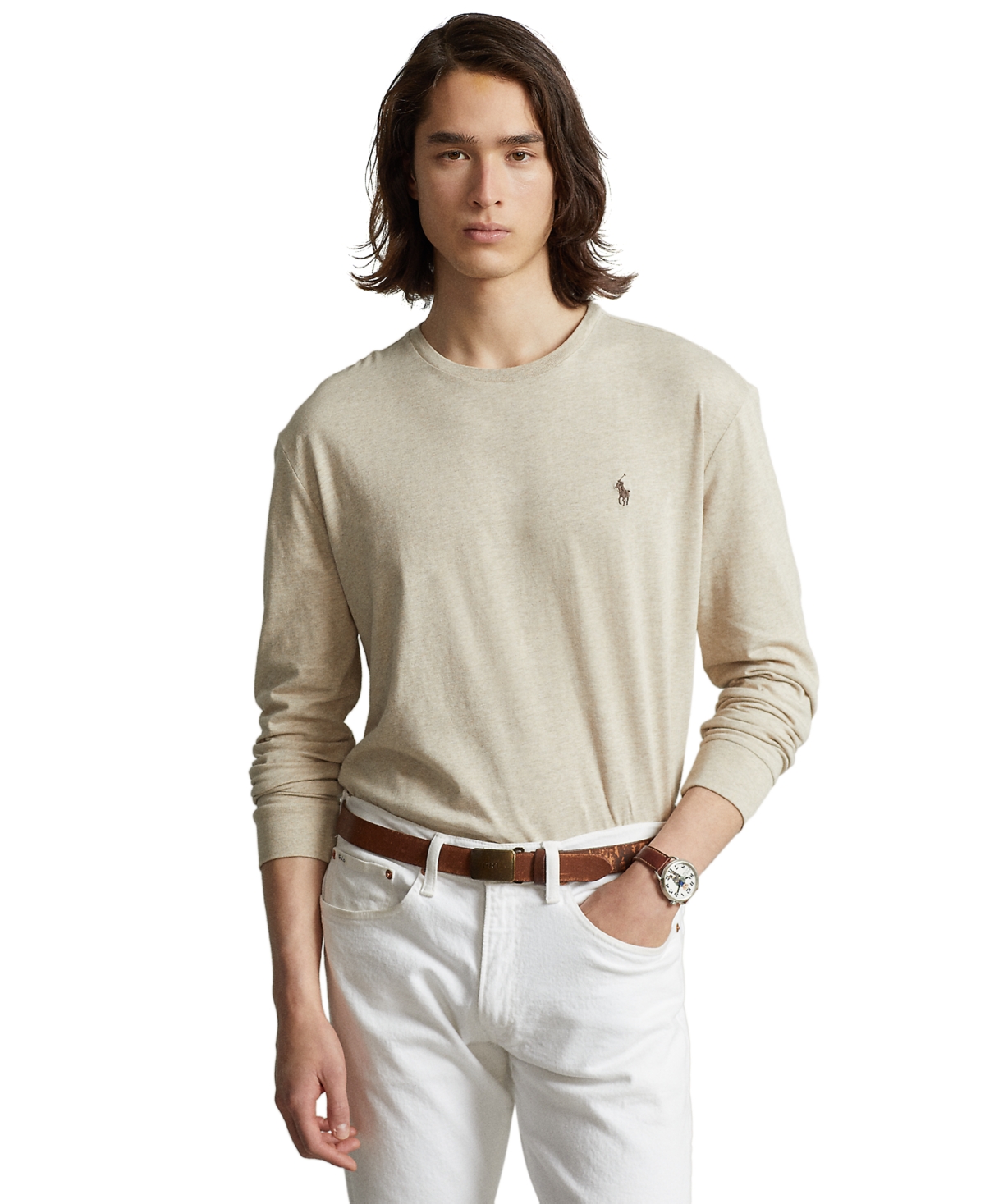 Polo Ralph Lauren Men s Classic fit Jersey Long sleeve T shirt In Expedition Dune Heather ModeSens