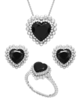 Onyx Beaded Heart Earrings, Pendant and Ring Set - Onyx