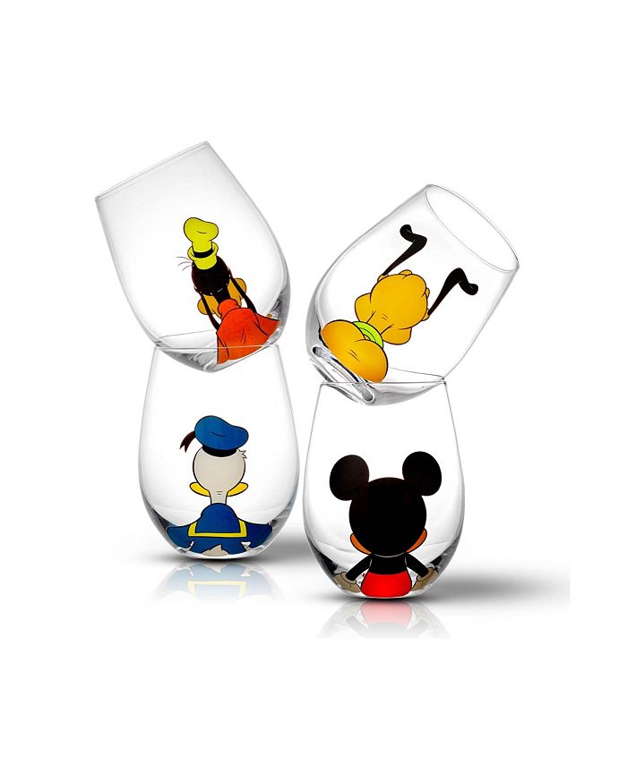 Disney Squad Mickey Mouse & Pals Looking Backwards -15 oz - Set of 4 Stemless Wine Glasses