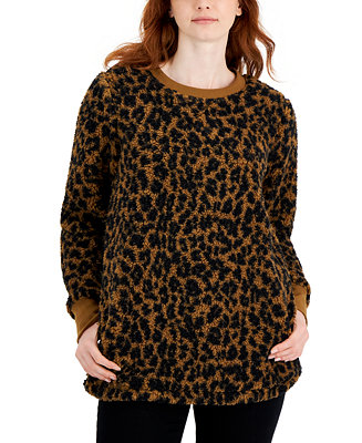 Style & Co Petite Printed Sherpa Tunic Sweatshirt, Created for Macy's ...