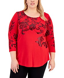 Plus Size 3/4-Sleeve Printed Top, Created for Macy's