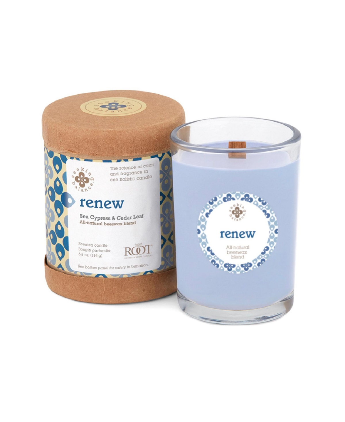 Seeking Balance Renew Seaside Cypress Cedar leaf Spa Jar Candle, 6.5 oz - Blue