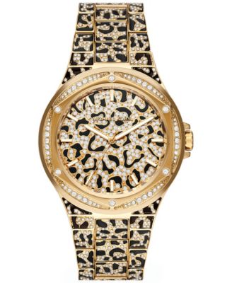 Michael Kors Women s Lennox Three Hand Black and Gold Tone