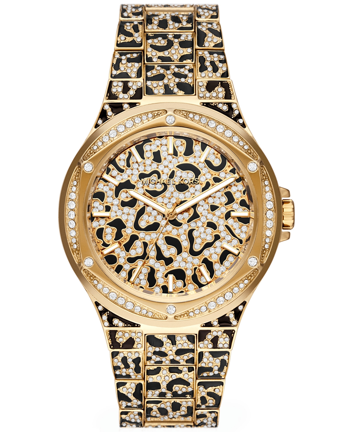 Michael Kors Women's Lennox Three-hand Black And Gold-tone Stainless Steel Bracelet Watch 43mm