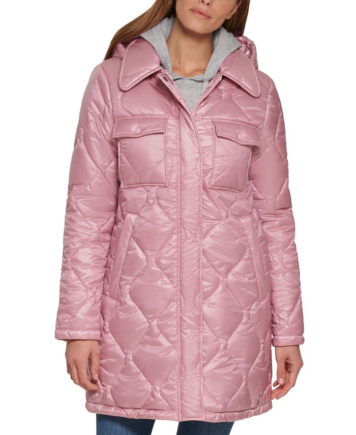 Calvin Klein Hooded Quilted Zip-Front Coat & Reviews - Coats Jackets - Petites - Macy's