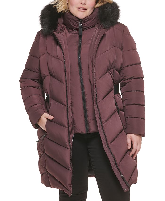 Calvin Klein Women's Plus Size Faux-Fur-Trim Hooded Puffer Coat, Macy's Macy's