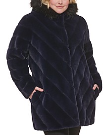 Women's Plus Size Hooded Faux-Fur Coat