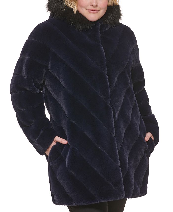 Klein Women's Plus Size Hooded Faux-Fur Coat - Macy's
