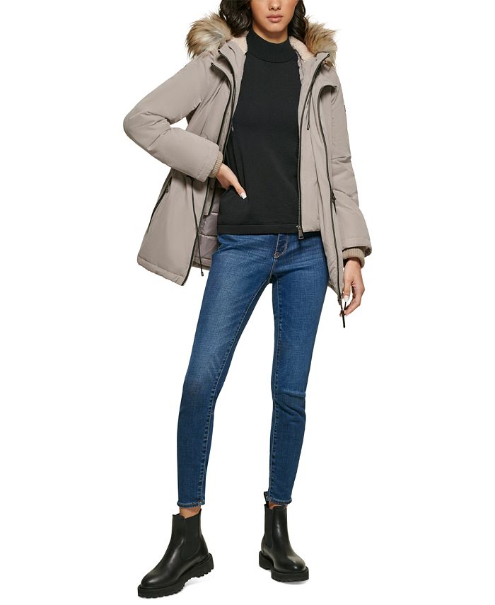 DKNY Women's FauxFurTrim Hooded Anorak, Created for Macy's & Reviews