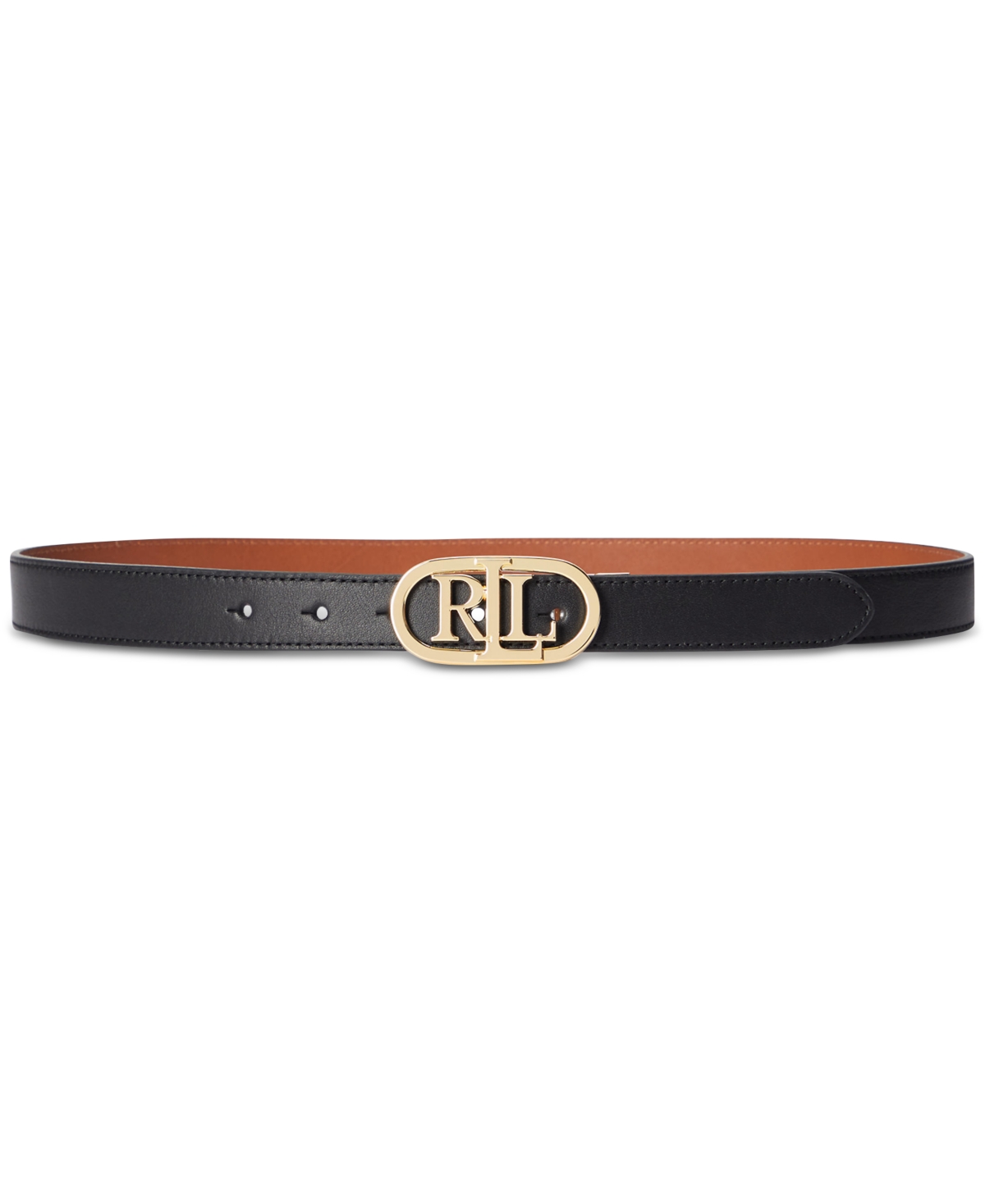 Shop Lauren Ralph Lauren Women's Logo Reversible Skinny Leather Belt In Black,tan