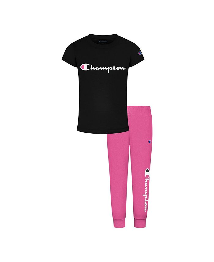 Champion Little Girls Script T shirt and Fleece Jogger Pants 2