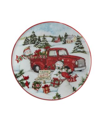 Red Truck Snowman 4 Piece Canape Plate Set
