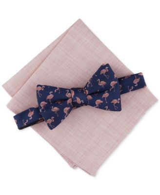 Bar III - Men's Flamingo Pre-Tied Bow Tie & Solid Pocket Square Set