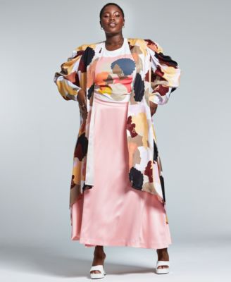 Bar III - Plus Size Printed Volume-Sleeve Duster Cardigan