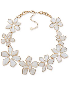 Gold-Tone Mother-of-Pearl Flower Statement Necklace, 16" + 3" extender