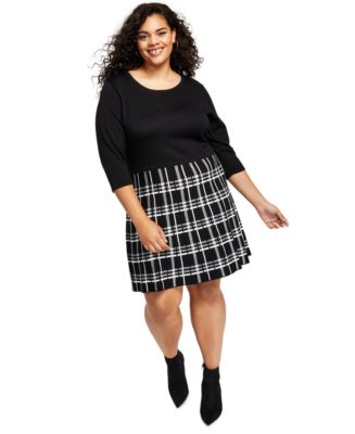 BCX Trendy Plus Size Plaid Fit & Flare Sweater Dress - Macy's