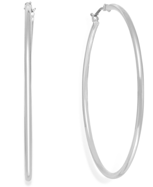 image of Charter Club Silver-Tone Thin Tube Large Hoop Earrings