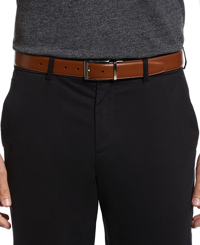 Perry Ellis Portfolio Men's Matte Black Reversible Buckle Leather Belt -  Macy's