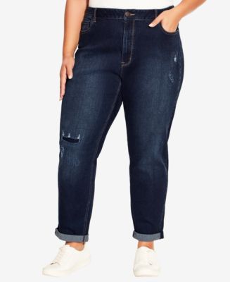 AVENUE Plus Size Girlfriend Rip Jeans - Macy's