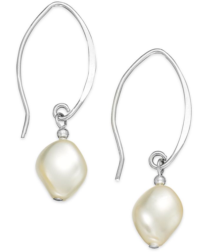 Sterling Silver White Pearl Drop Earrings Created with Austrian Crystals