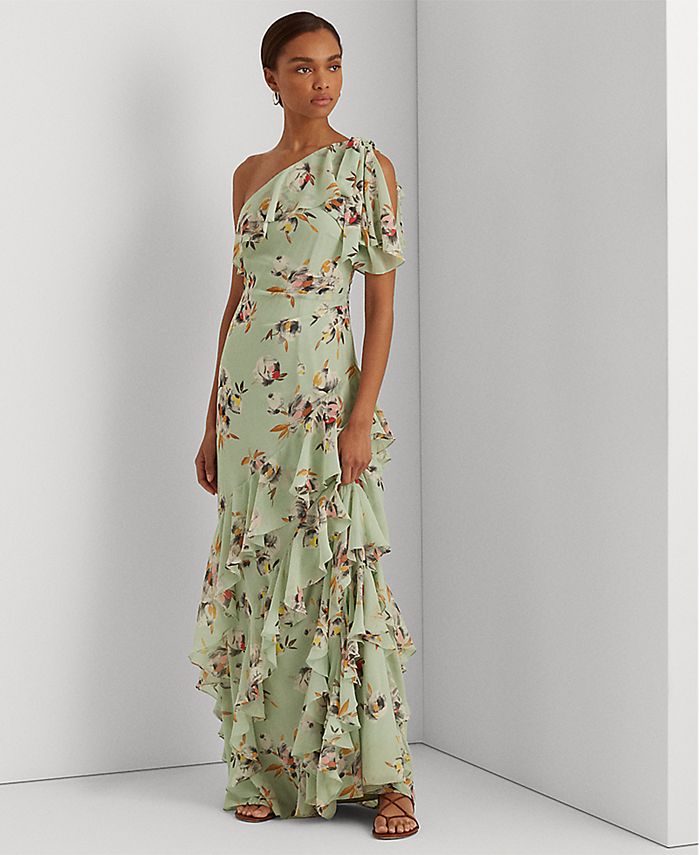 Lauren Ralph Lauren Floral Crinkled Georgette Gown - Macy's